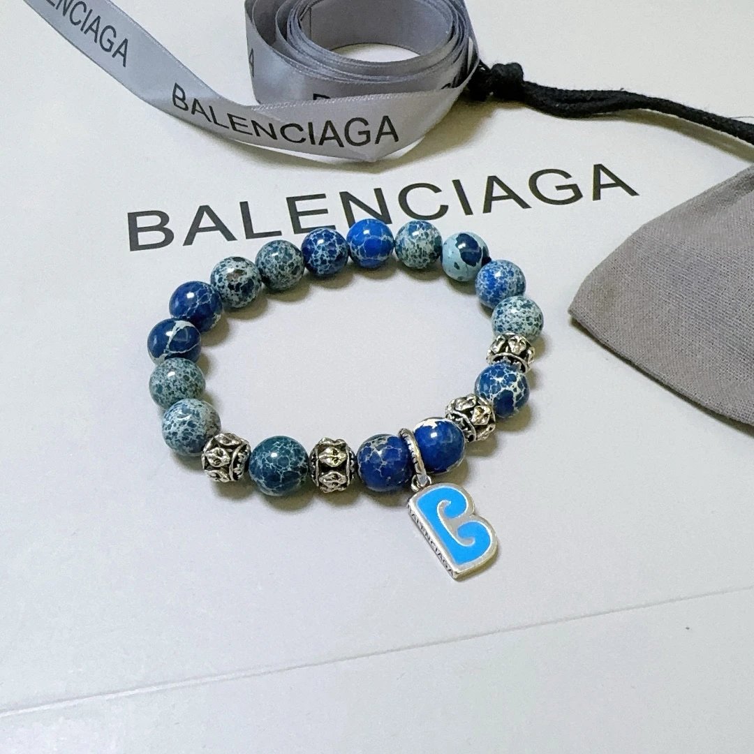 Balenciaga Blue Beaded Bracelet Luxury Stone Jewelry