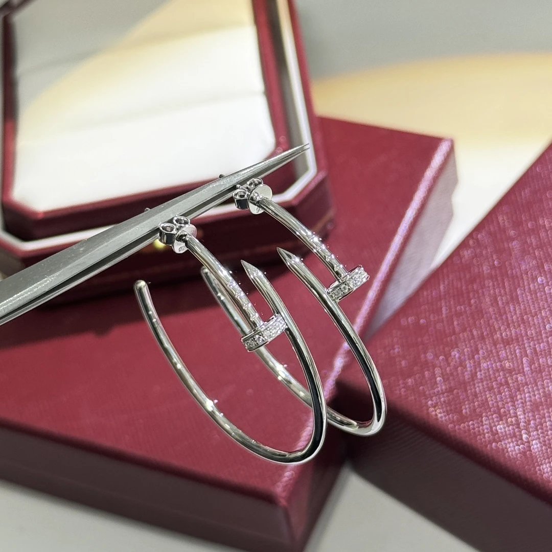 Cartier Silver Nail Diamond Hoop Earrings