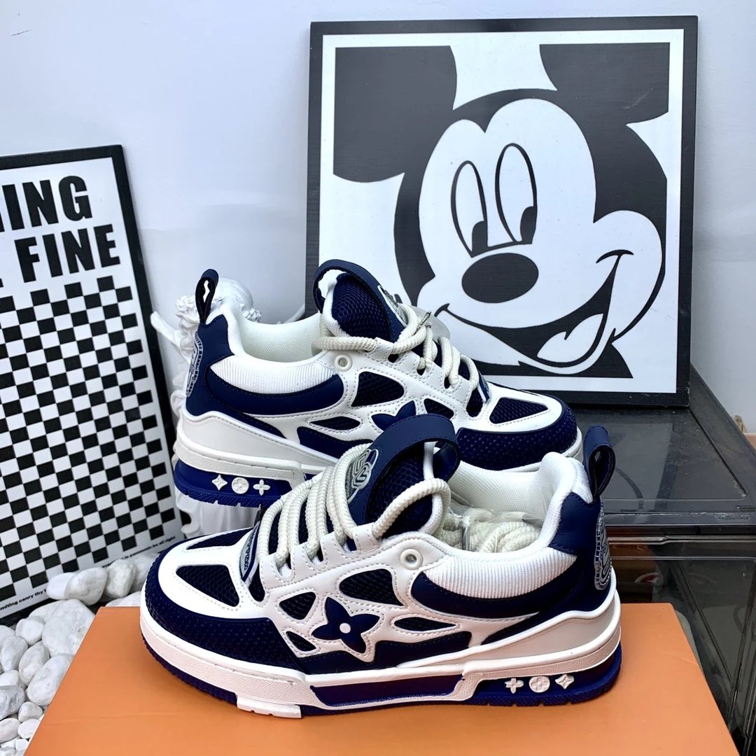 Louis Vuitton Navy White Monogram Leather Mesh Sneakers