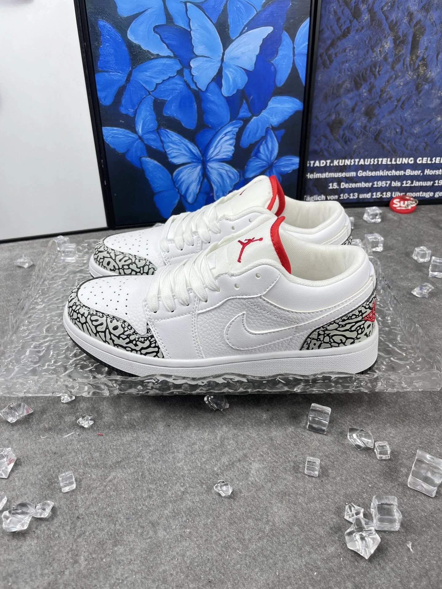 Air Jordan Low White Red Elephant Print Shoes