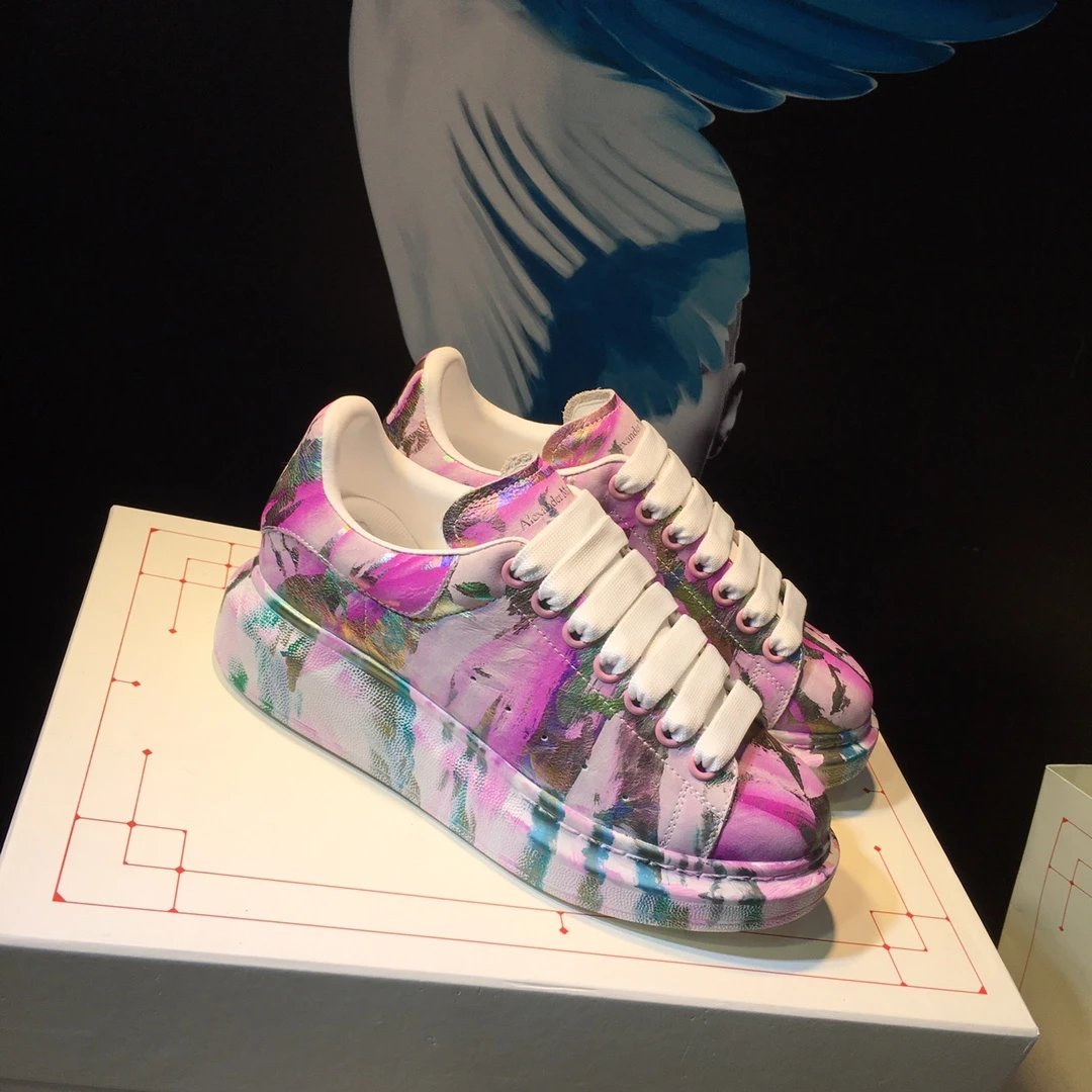 Alexander McQueen Floral Print Leather Sneakers Shoes