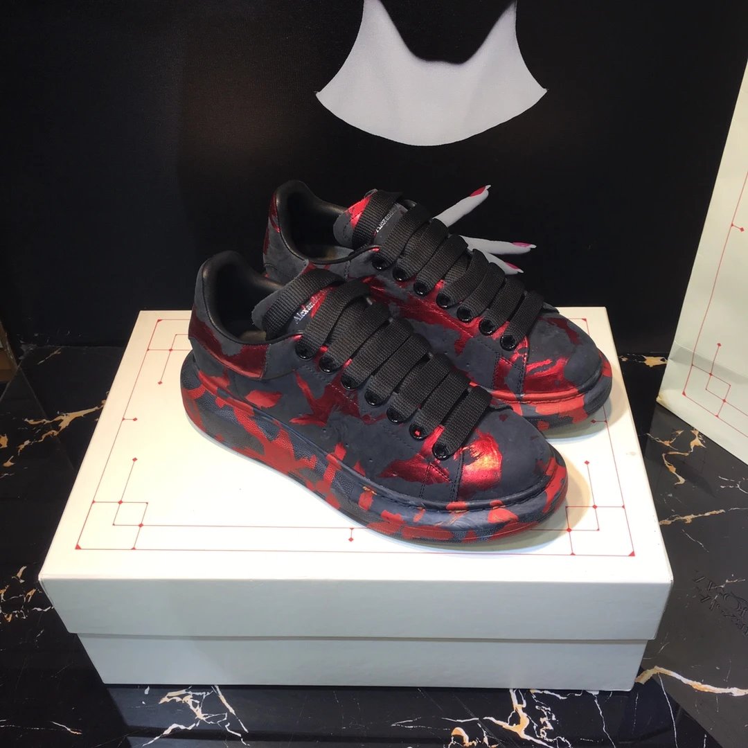 Alexander McQueen Men Sneakers Black Red Camo Leather Shoes