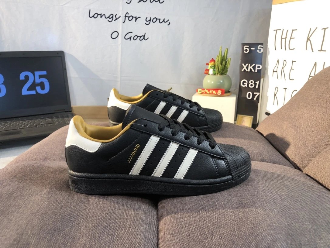 Adidas Classic Black Leather Sneakers Men White Stripes