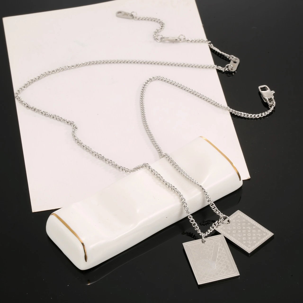 Louis Vuitton Silver Necklace Unisex Luxury LV Pendant Jewelry
