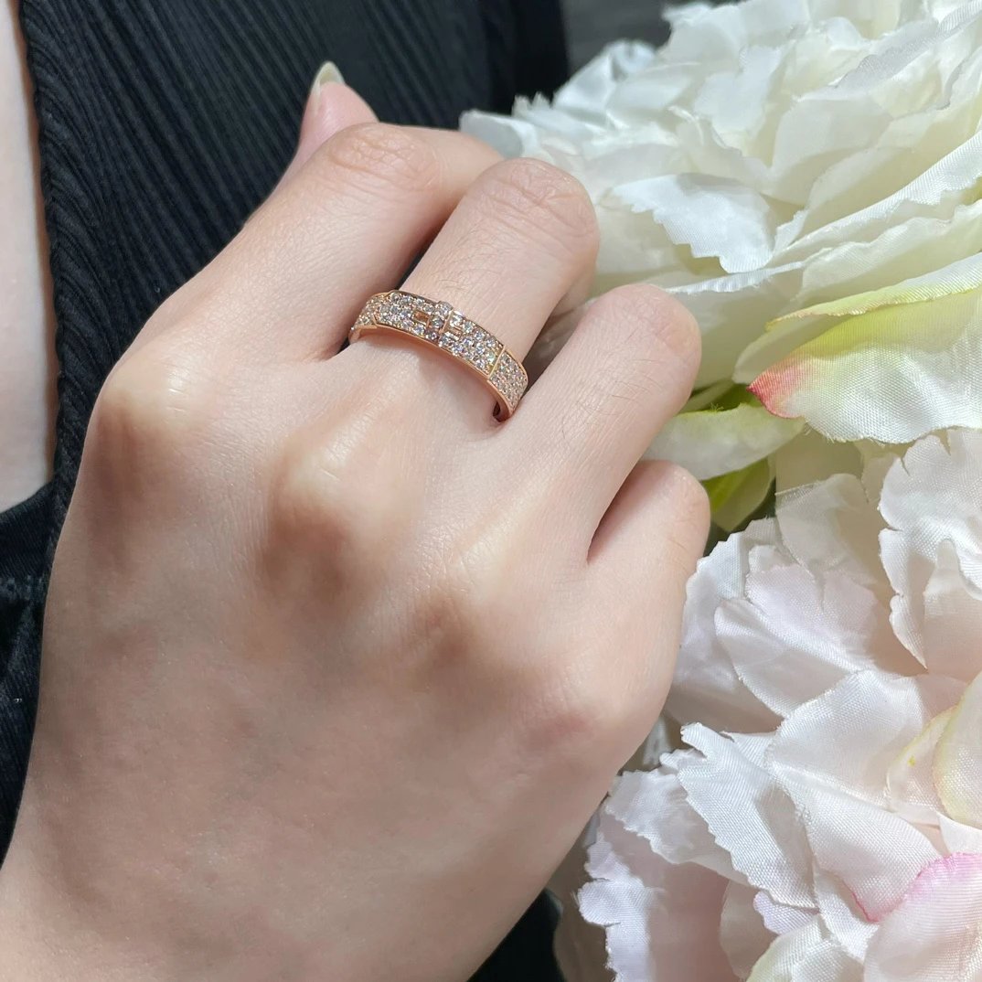 Hermes Rose Gold Crystal Ring Women Luxury Jewelry