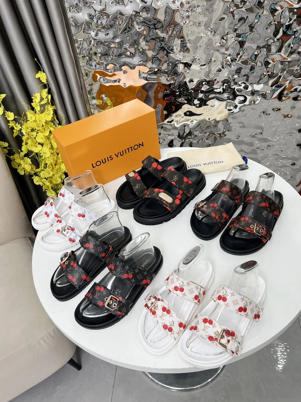 Louis Vuitton Women Cherry Print Monogram Sandals Summer Slides