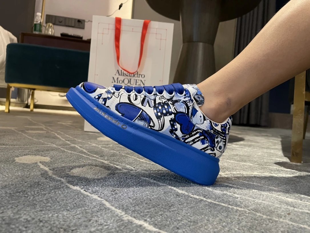 Alexander McQUEEN Blue Graffiti Thick Sole Sneakers