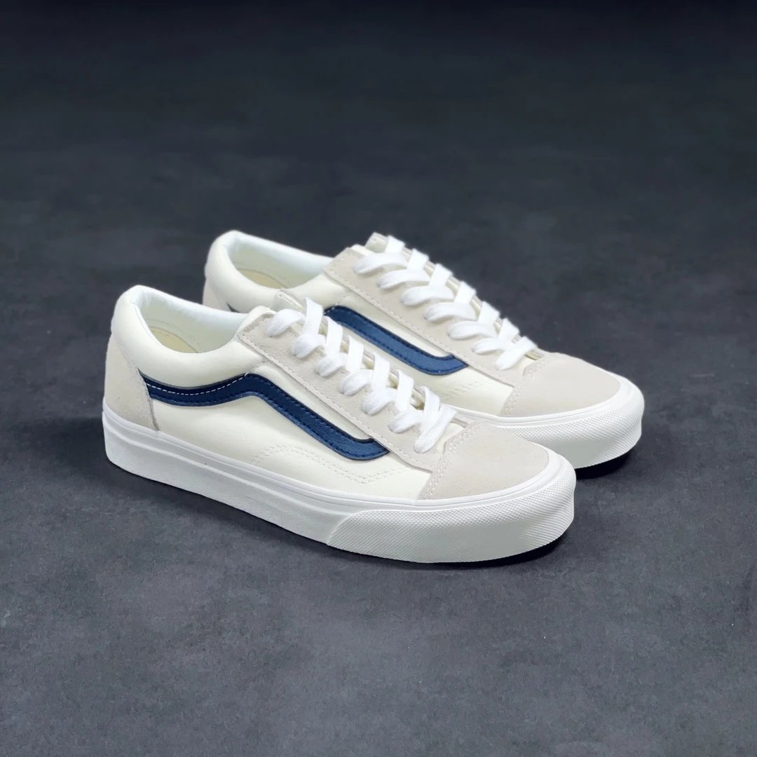 Vans Old Skool Beige Blue Suede Canvas Sneakers