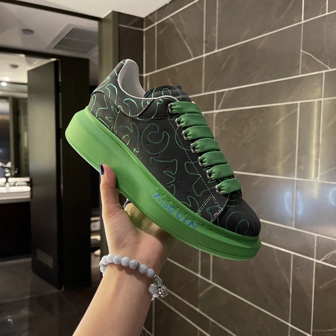 Alexander McQueen Green Graffiti Leather Sneakers