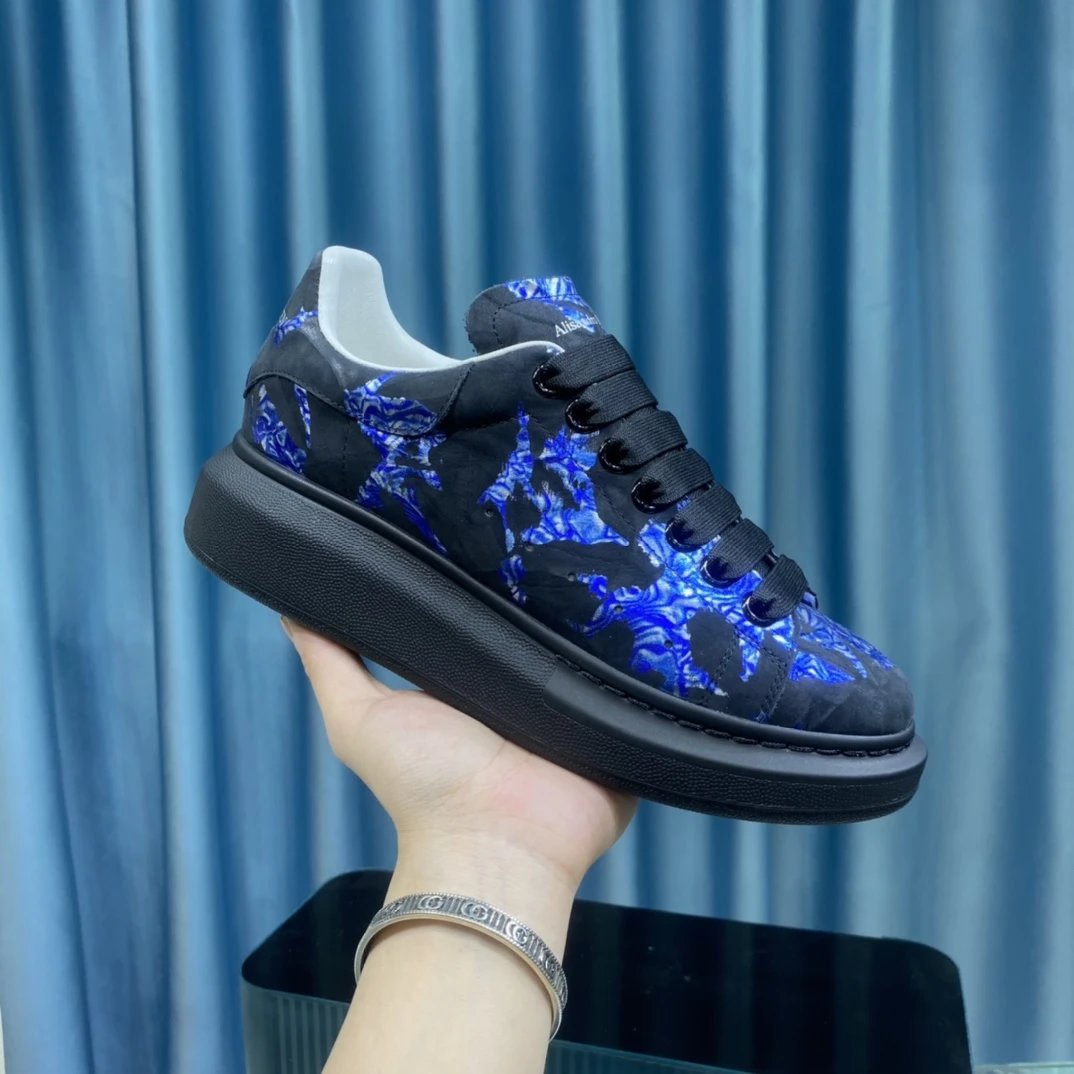 Alexander McQueen Black Blue Floral Thick Sole Sneakers