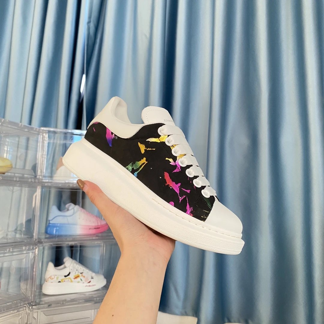 Alexander McQueen Paint Splash Leather Sneakers Shoes