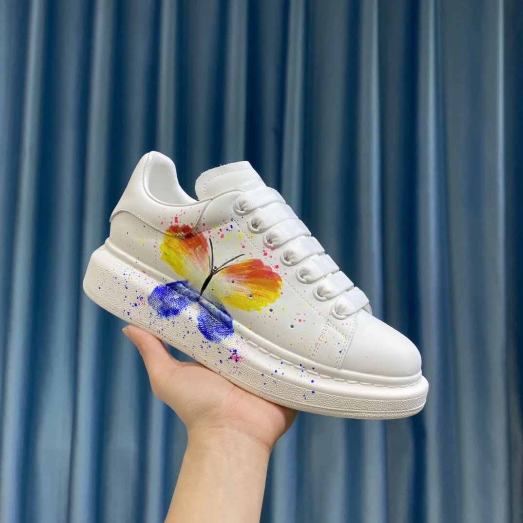 Alexander McQueen White Butterfly Hand Painted Sneakers