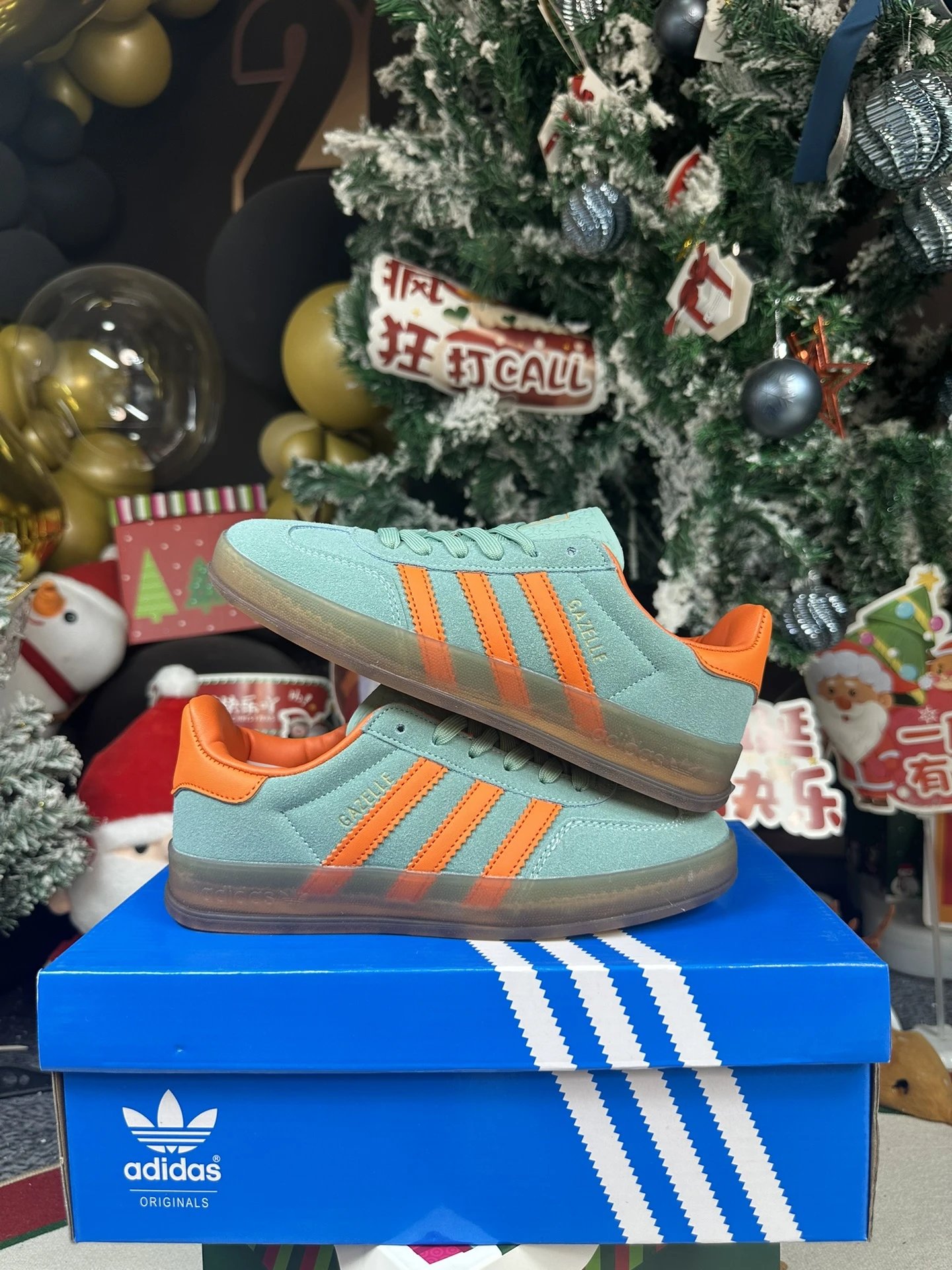 Adidas Gazelle Mint Green Orange Suede Sneakers