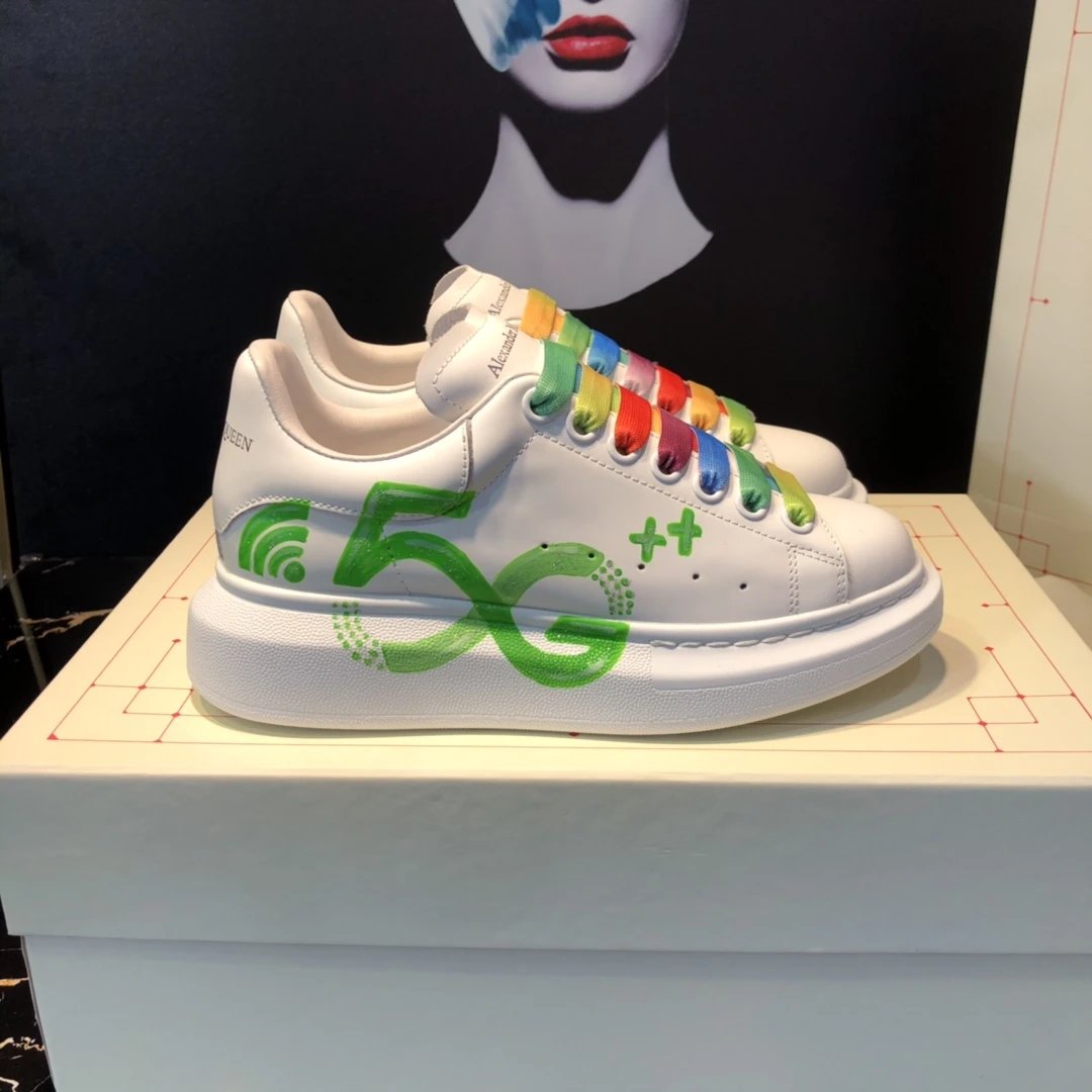 Alexander McQueen 5G White Sneakers Rainbow Laces
