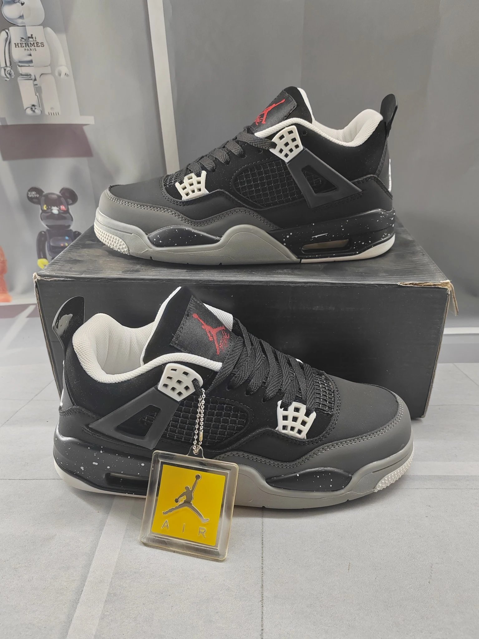 Air Jordan Retro 4 Black Grey Red Sneakers Shoes