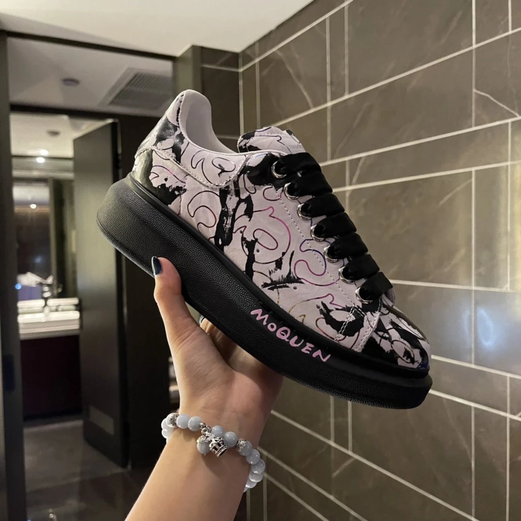Alexander McQueen Graffiti Print Black Sole Sneakers