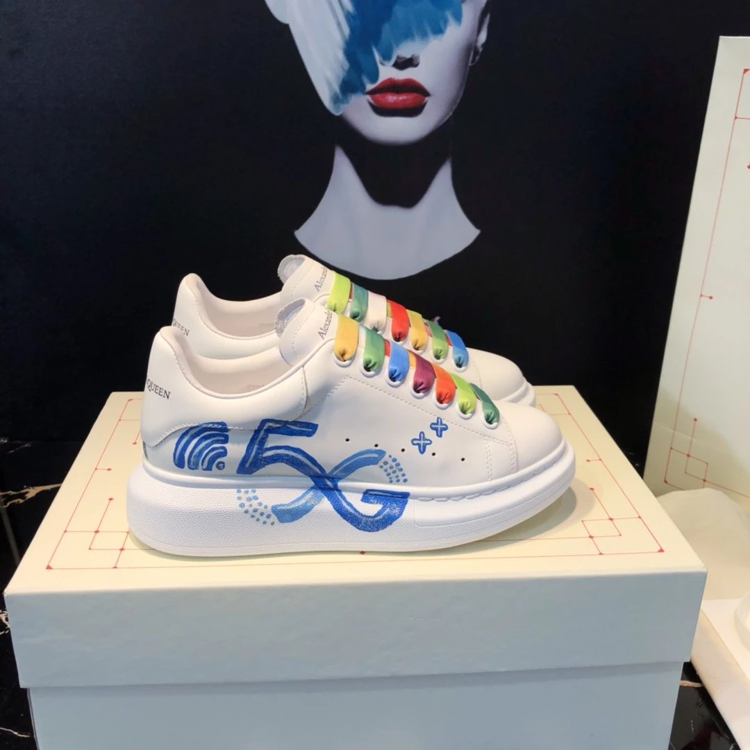 Alexander McQueen 5G Rainbow White Leather Sneakers