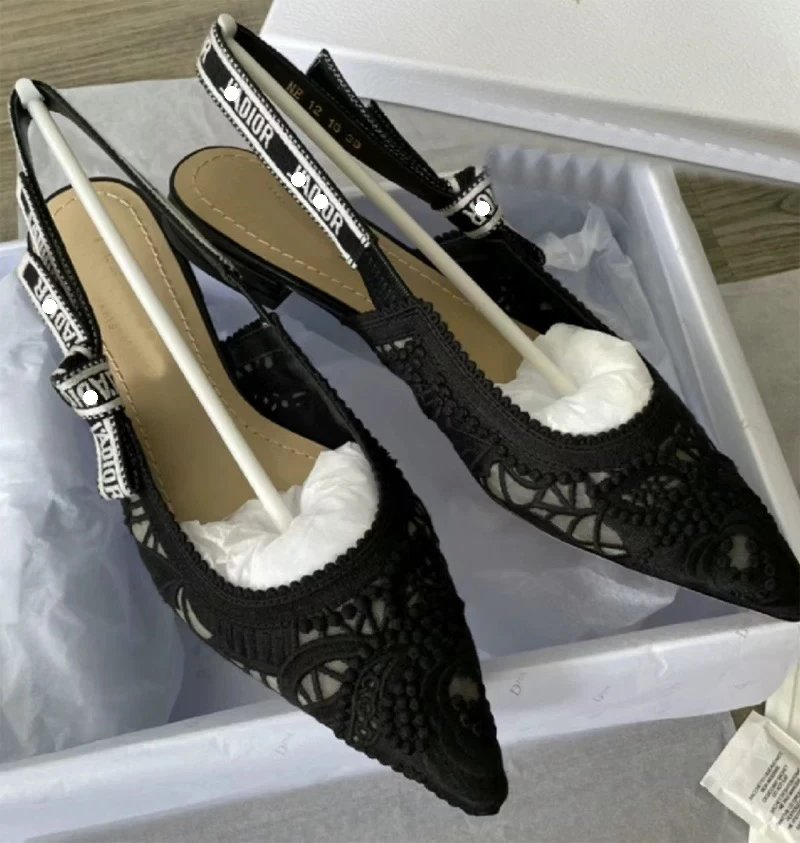 Dior Black Lace Slingback Flats Women’s Designer Shoes