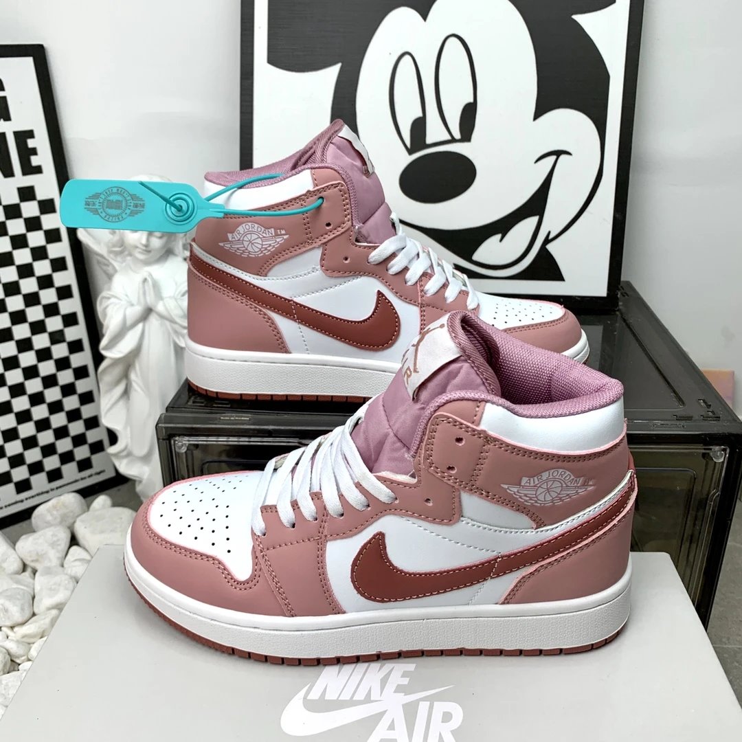 Air Jordan 1 Mid Pink White Leather Sneakers Women