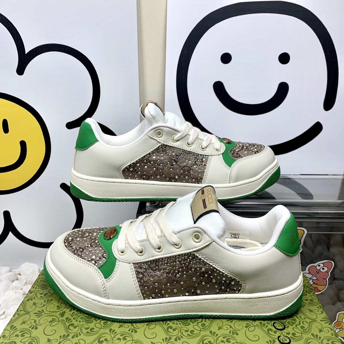 Gucci White Green Luxury Leather Fashion Sneakers