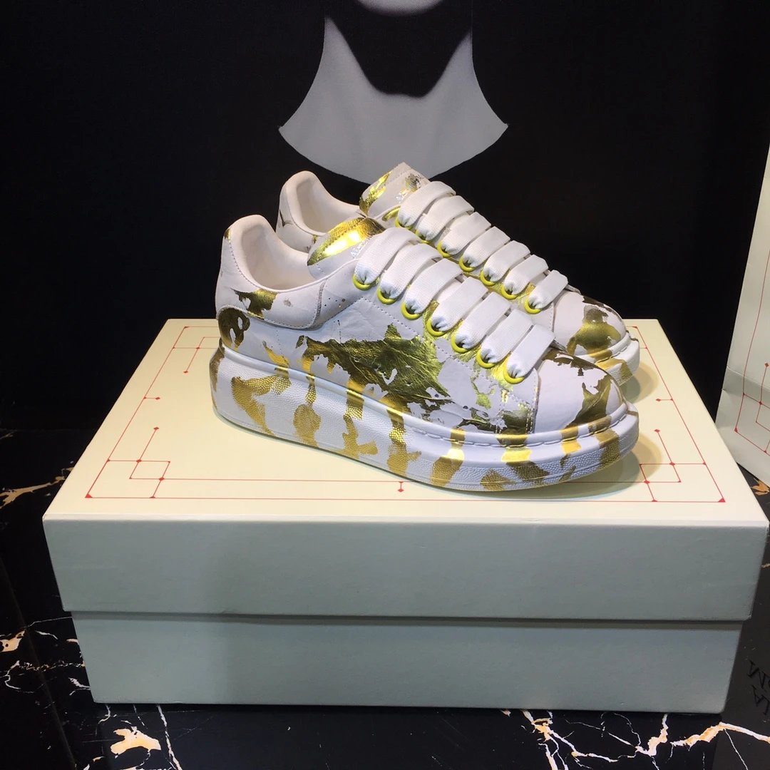 Alexander McQueen White Gold Splash Leather Sneakers