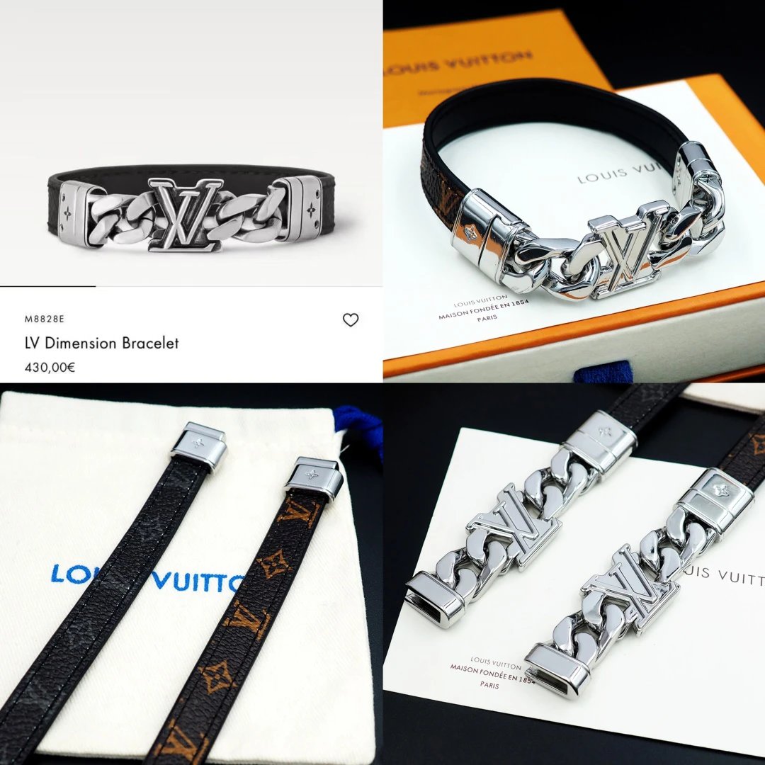 Louis Vuitton Dimension Silver Chain Leather Bracelet