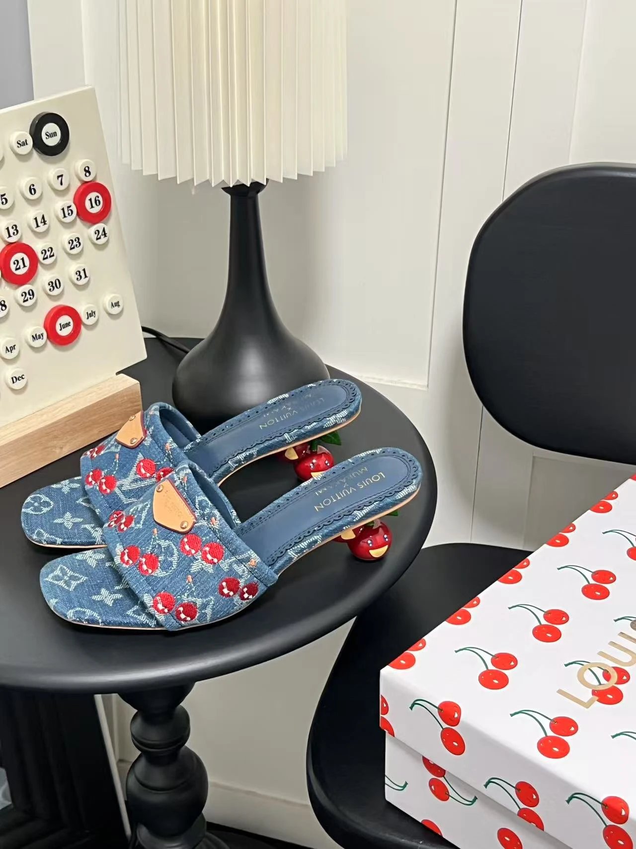 Louis Vuitton Denim Cherry Slide Sandals Women’s Summer Shoes