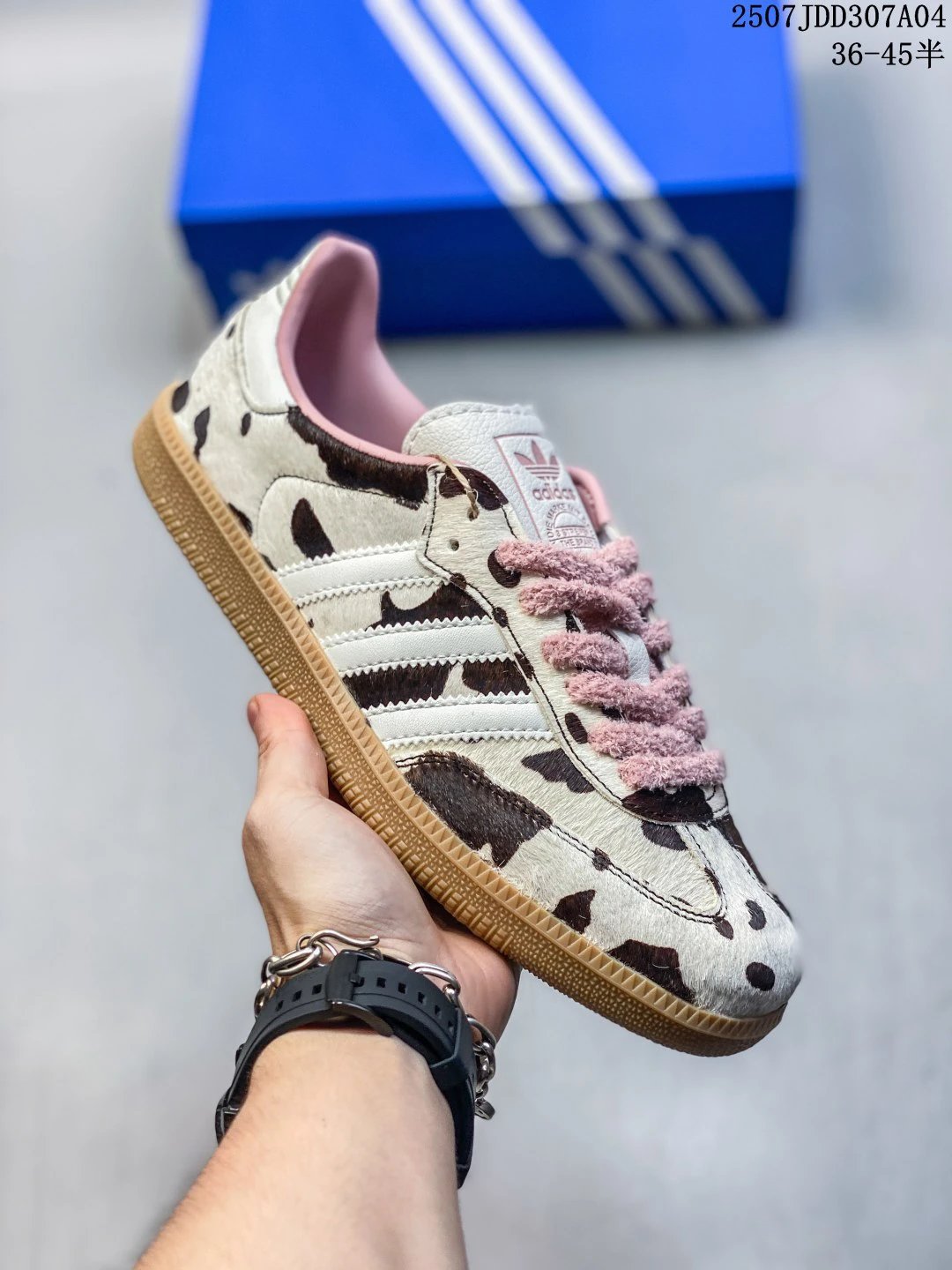 Adidas Cow Print Fur Sneakers Pink Laces Gum Sole Shoes