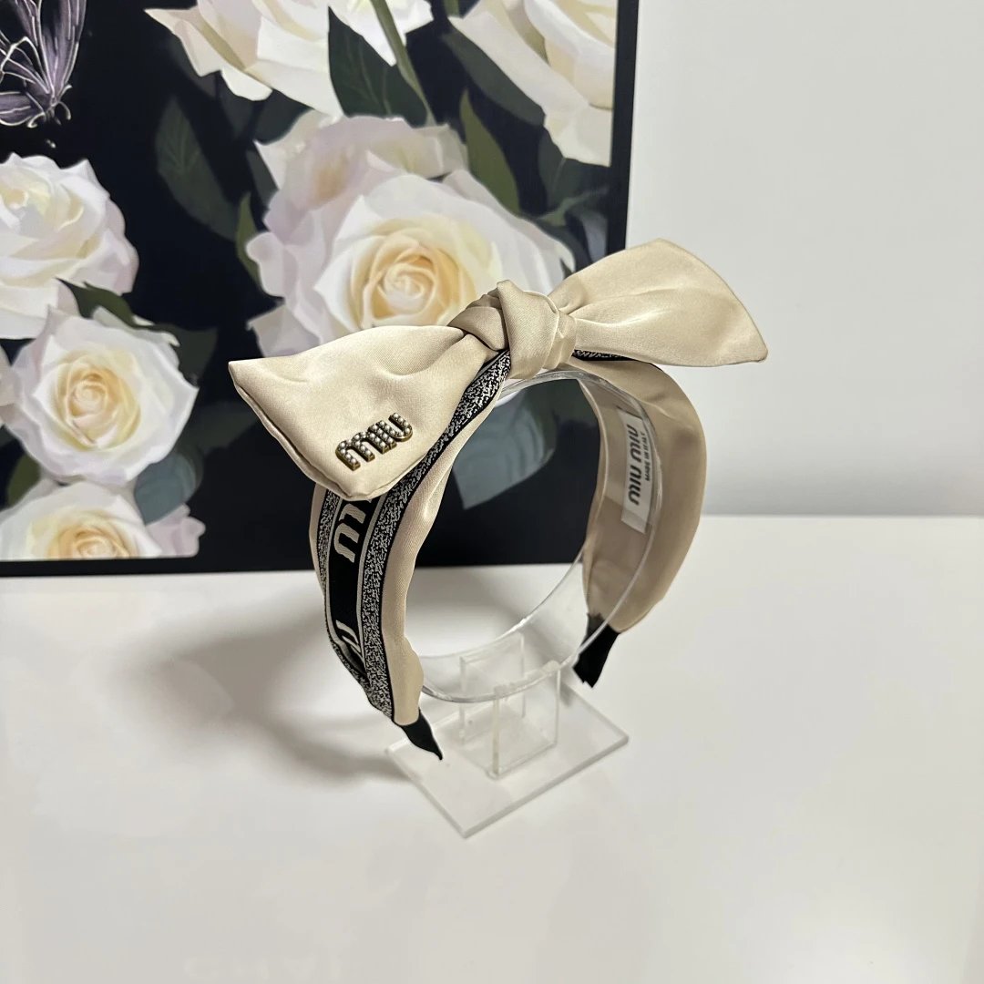 Miu Miu Satin Bow Logo Headband for Women