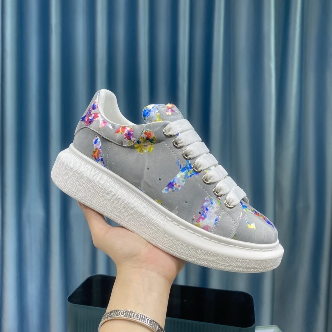 Alexander McQueen Floral Gray Leather Chunky Sneakers