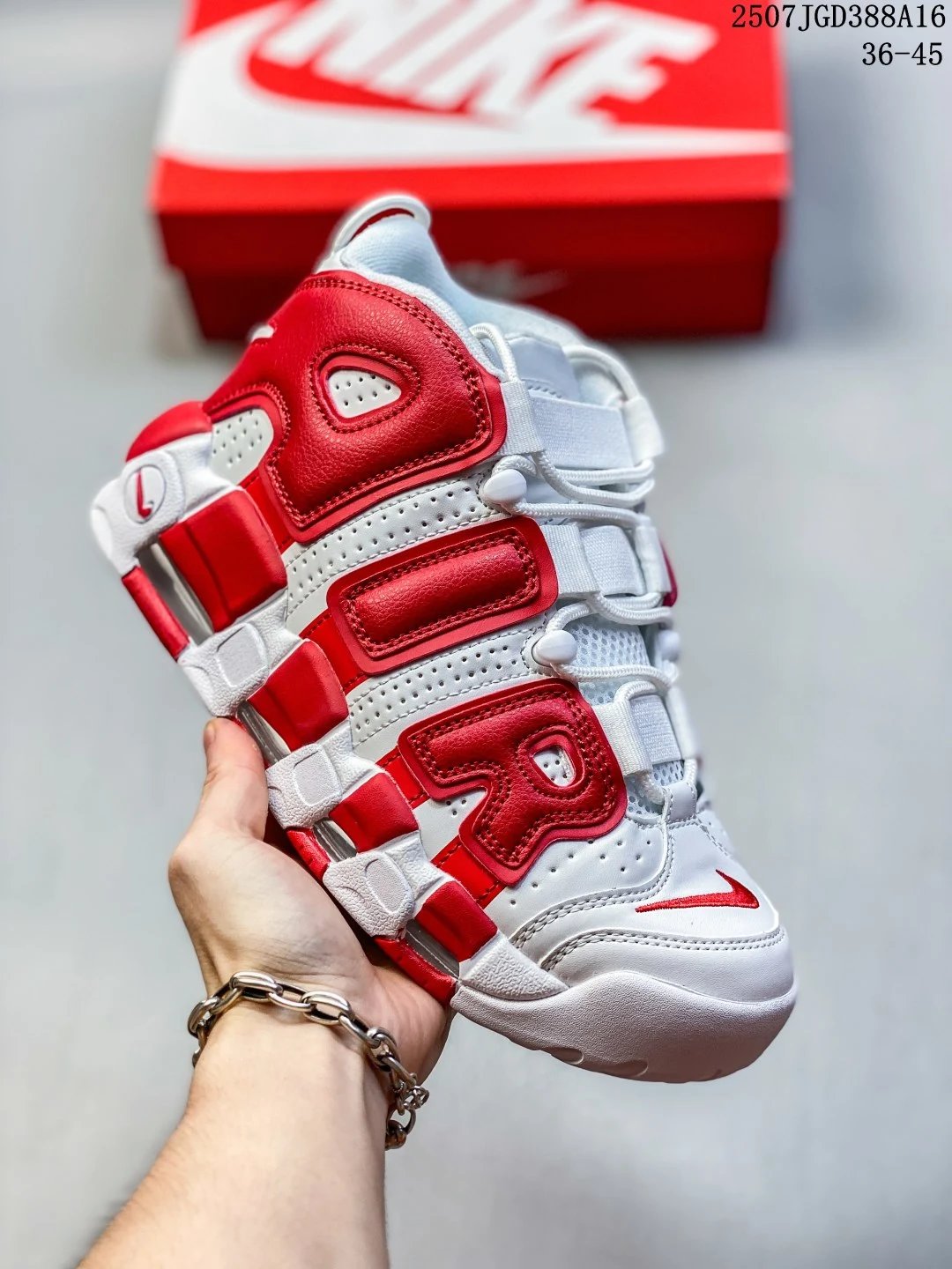 Nike Air More Uptempo Red White Leather Sneakers