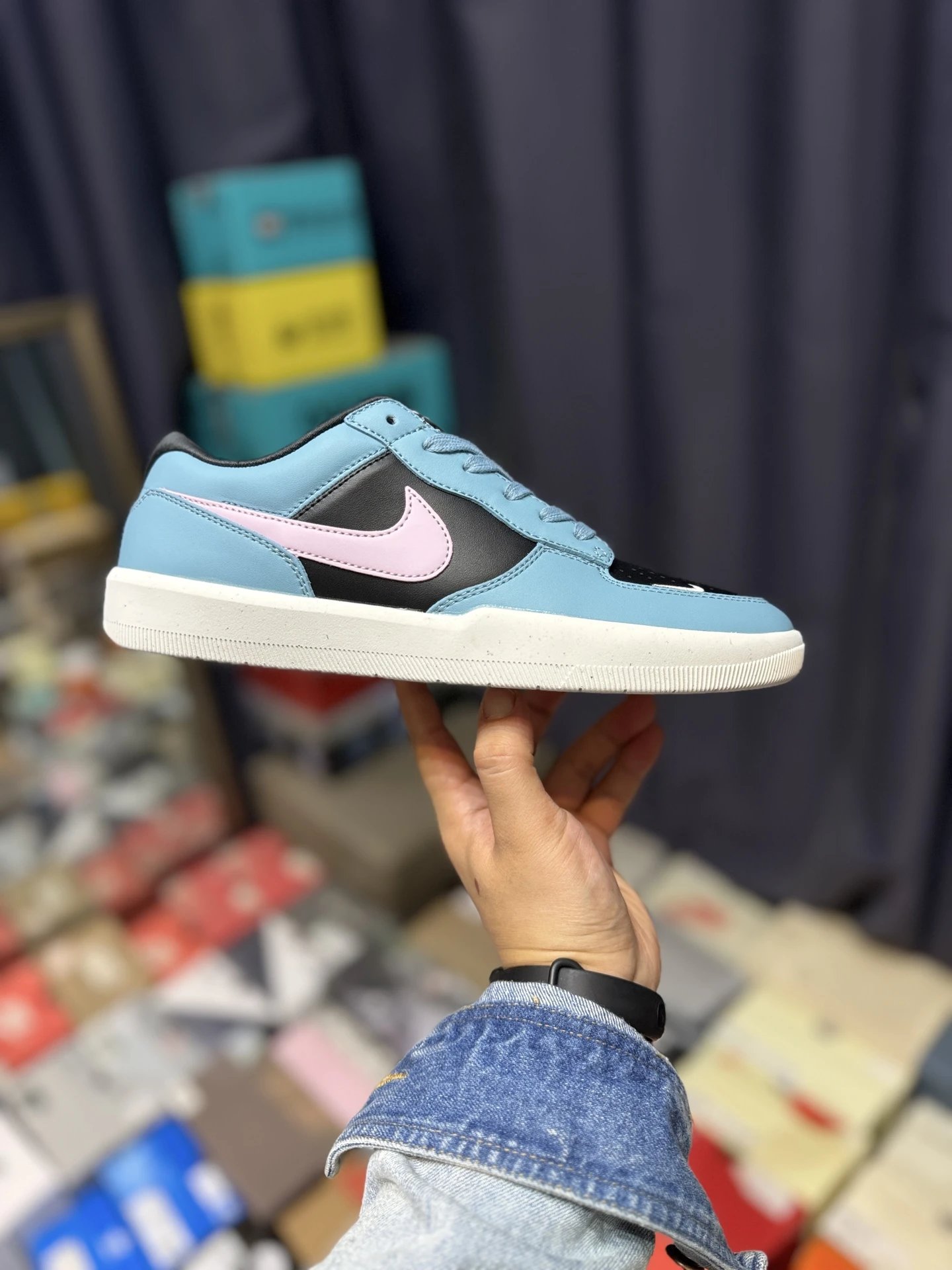 Nike Blue Pink Leather Casual Skate Sneakers