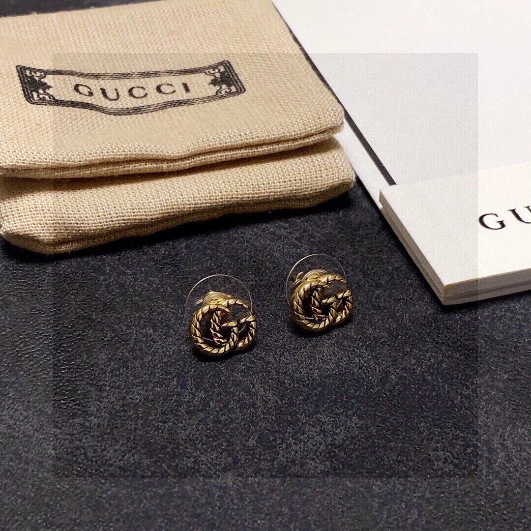 Gucci Vintage Gold Braided G Stud Earrings Jewelry