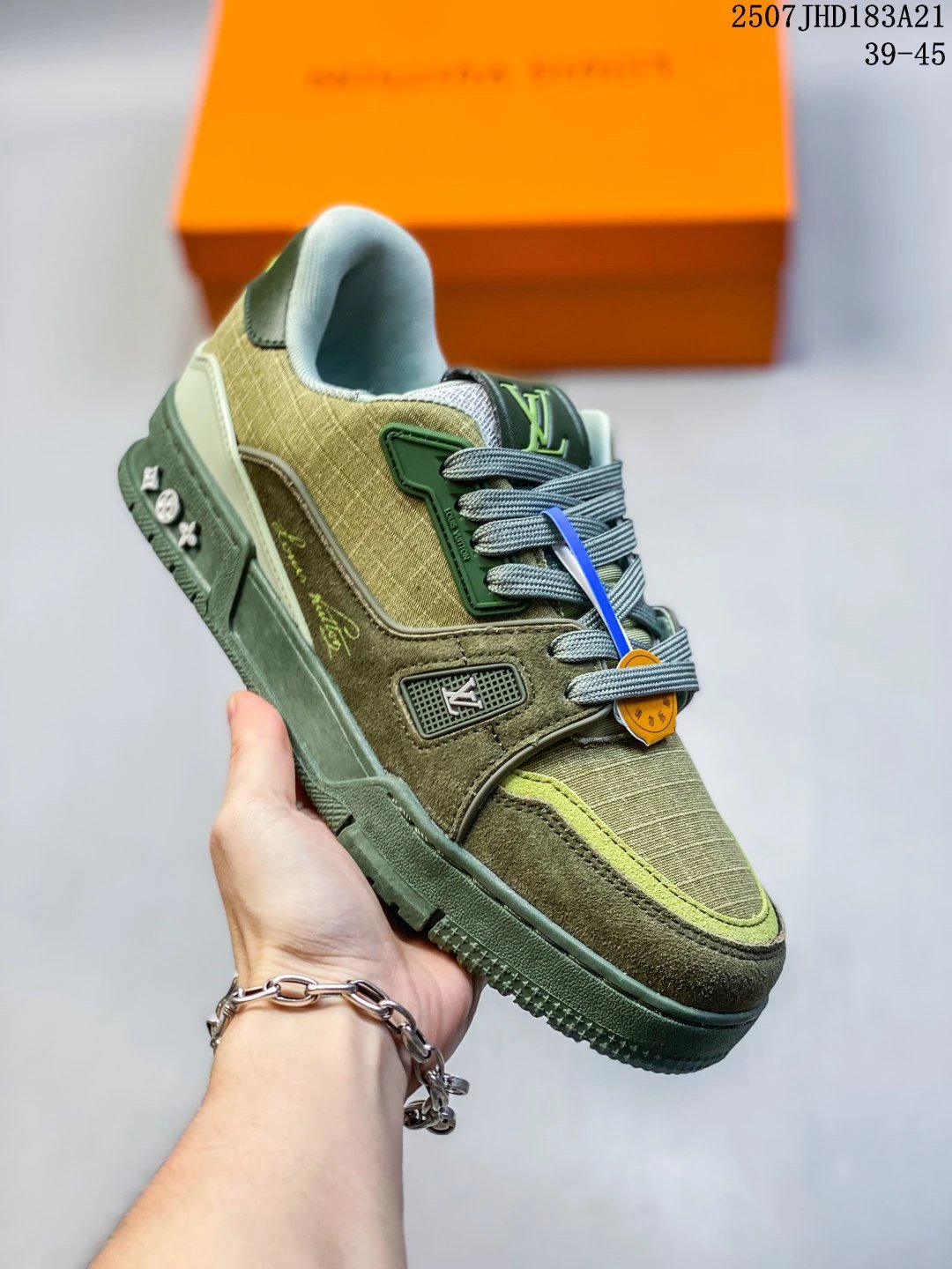 Louis Vuitton Green Suede Canvas Men’s Sneakers