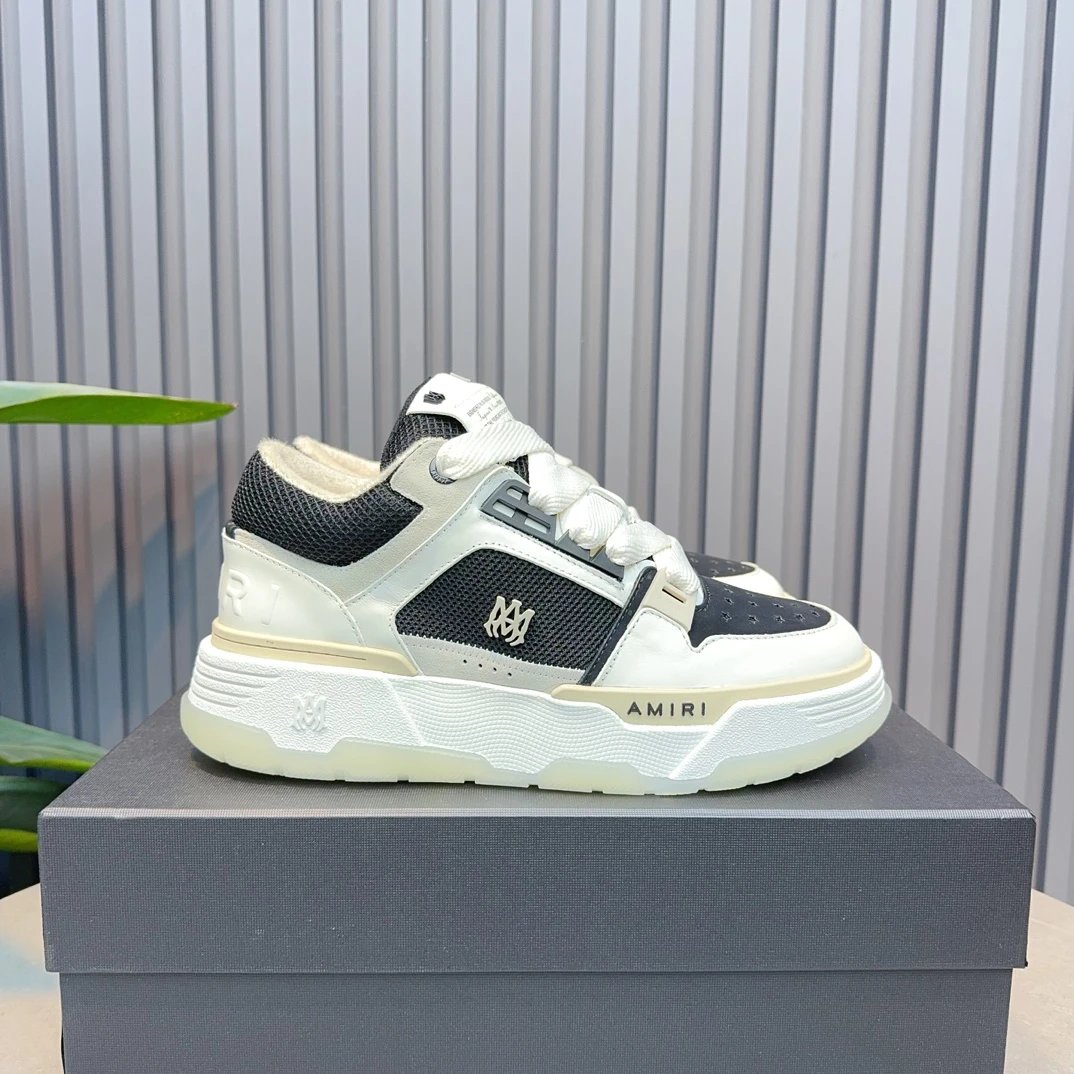 Amiri Black White Mesh Leather Low Top Sneakers