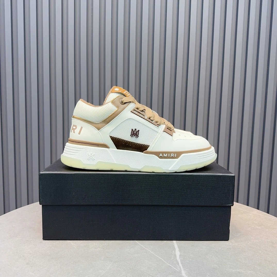 Amiri Cream Brown Leather Sneakers Shoes