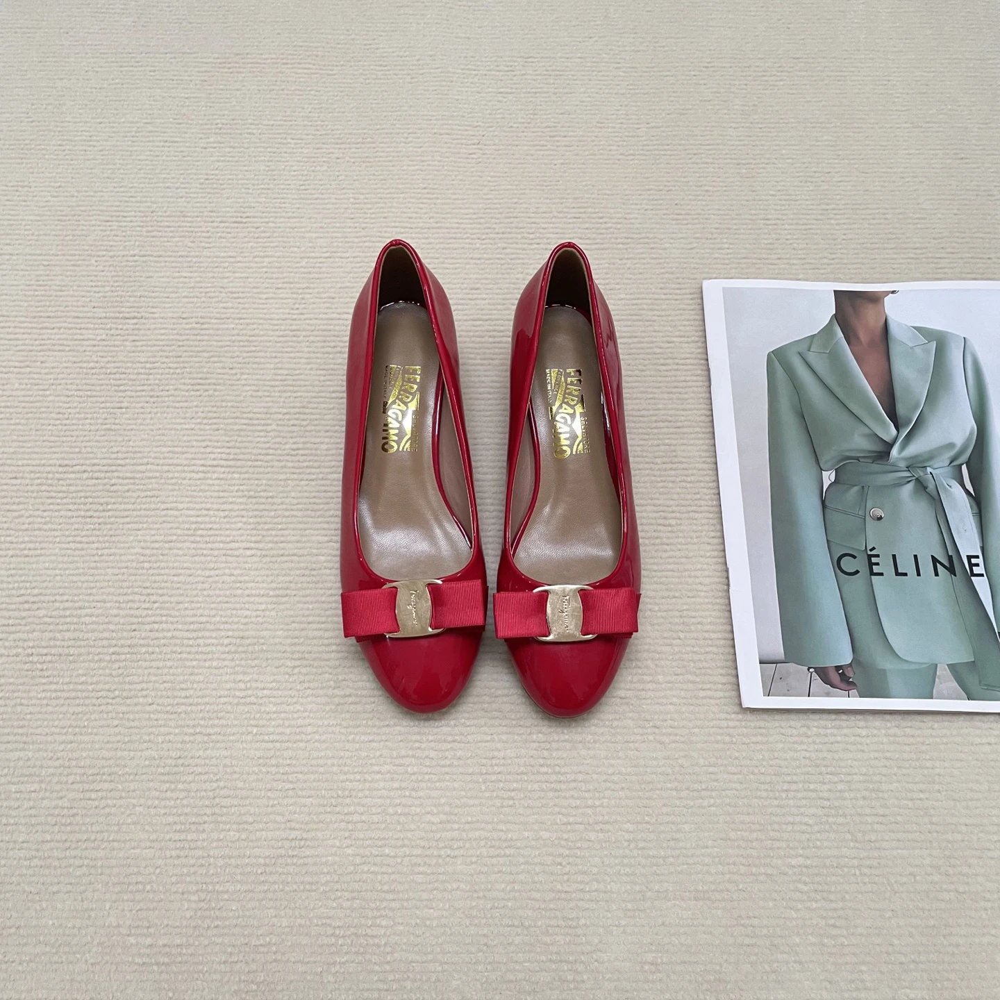 Ferragamo Red Patent Leather Bow Pumps Women