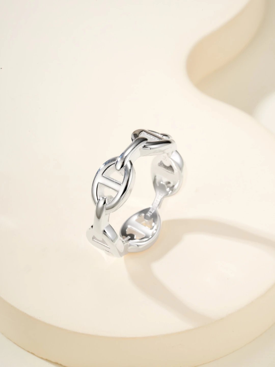 Hermes Silver Chain Link Ring Unisex Luxury Jewelry