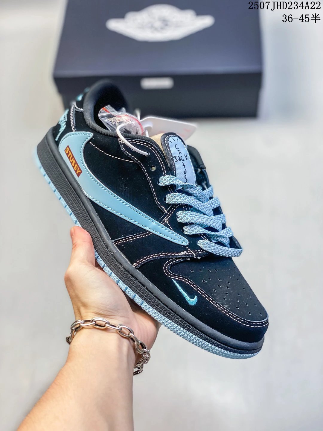 Nike Stussy Low Black Blue Sneakers Breathable Streetwear Shoes