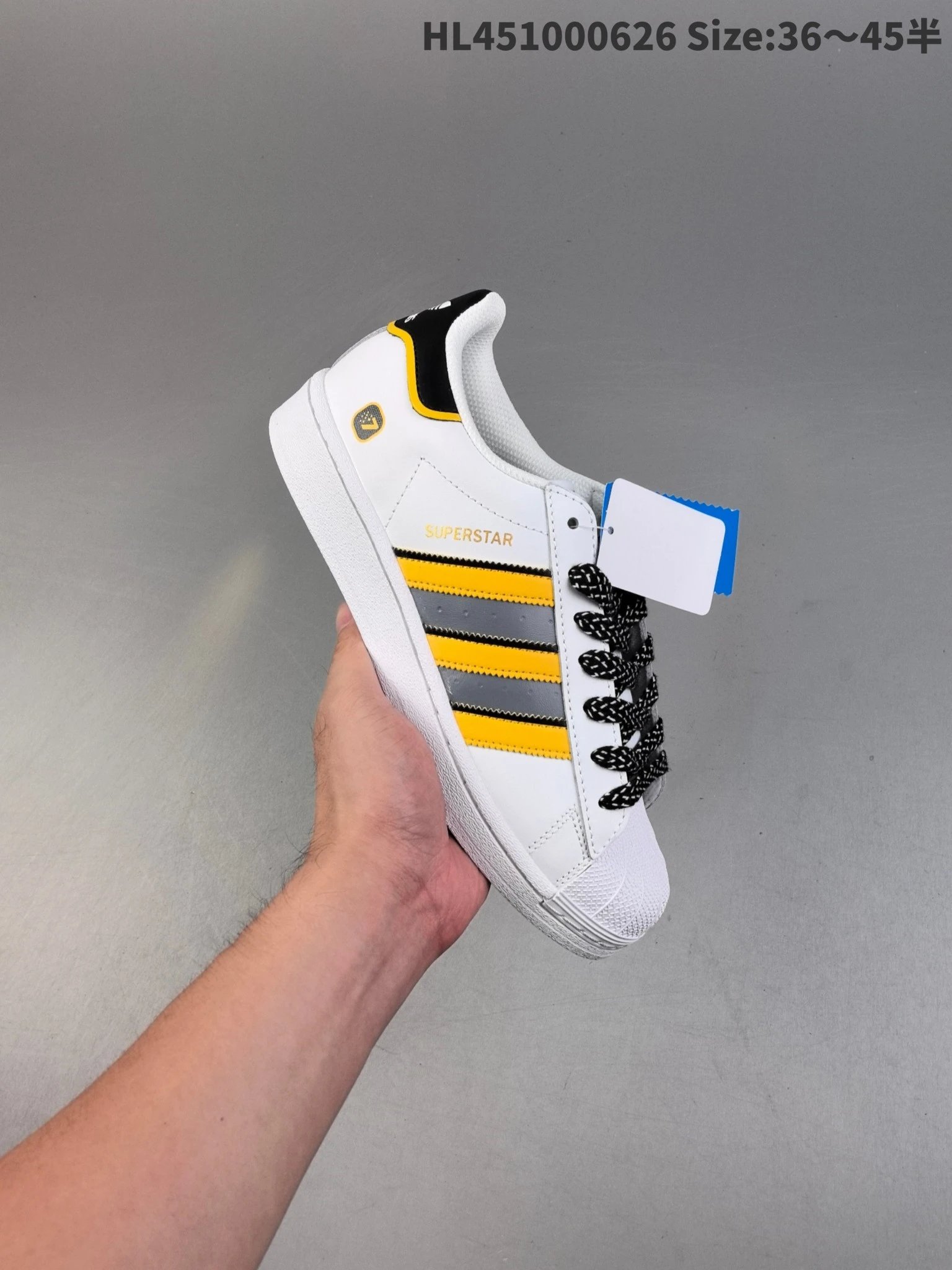 Adidas Superstar White Yellow Black Shell Toe Sneakers