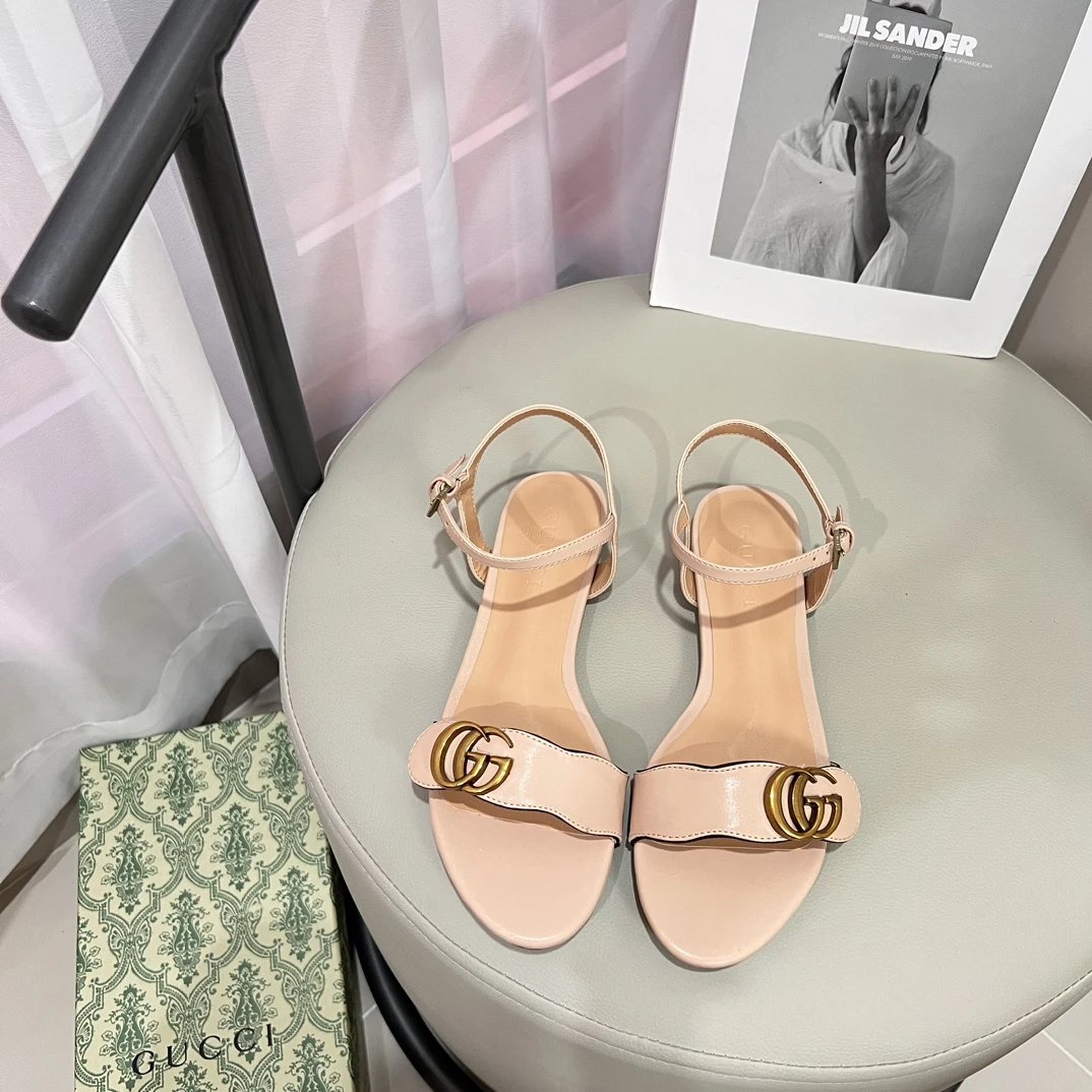 Gucci Nude Leather Double G Women Sandals