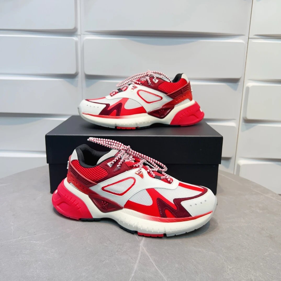 Amiri Red White Luxury Mesh Leather Sneakers