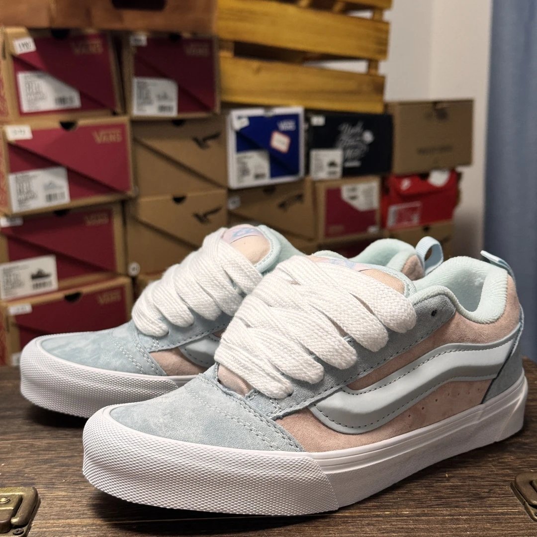 Vans Women’s Pastel Pink Blue Suede Low-Top Skate Shoes