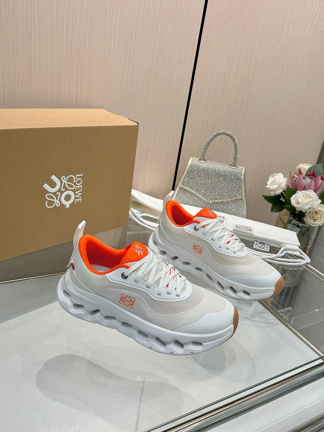 Loewe White Orange Mesh Luxury Sneakers