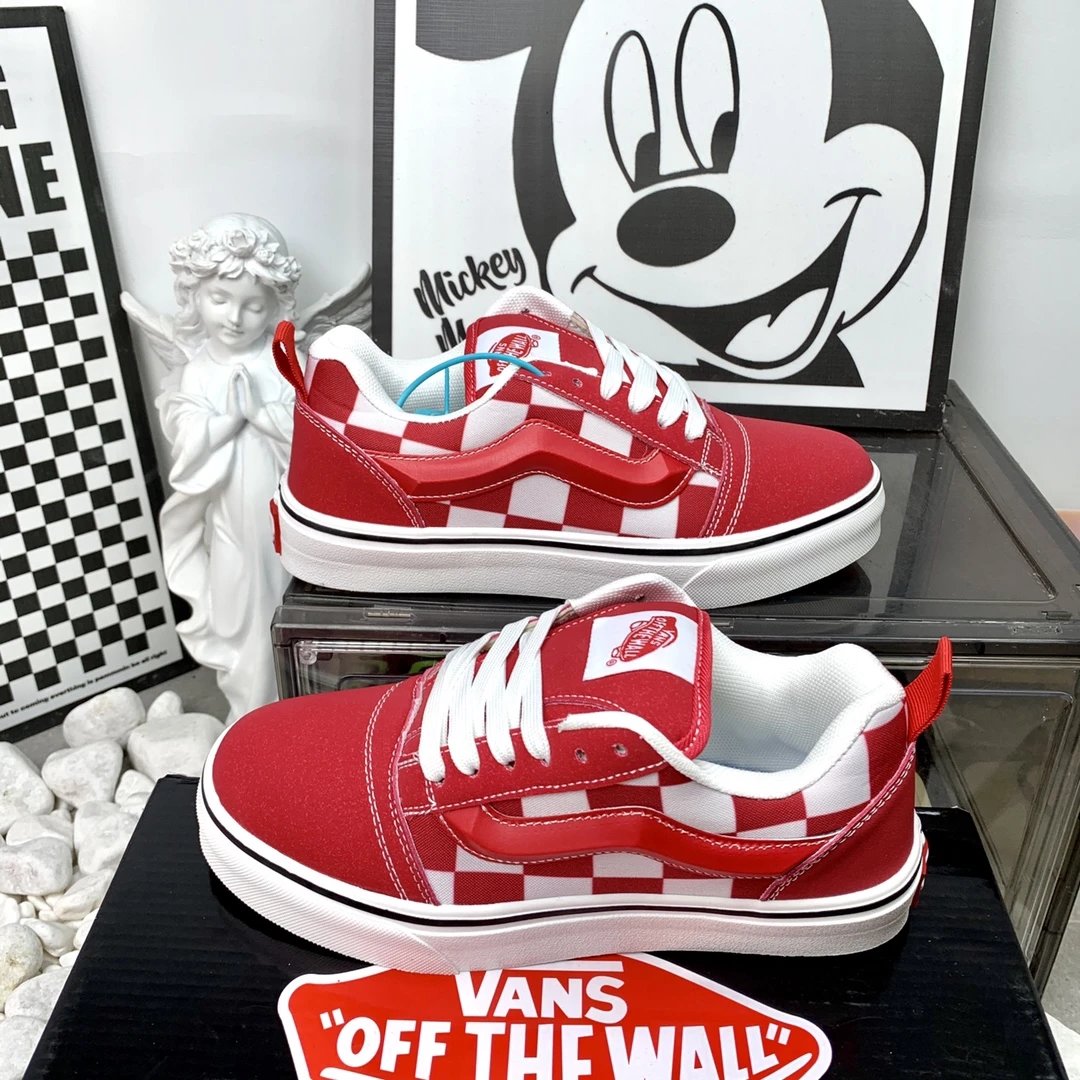 Balenciaga Vans Red Checkerboard Canvas Skate Shoes
