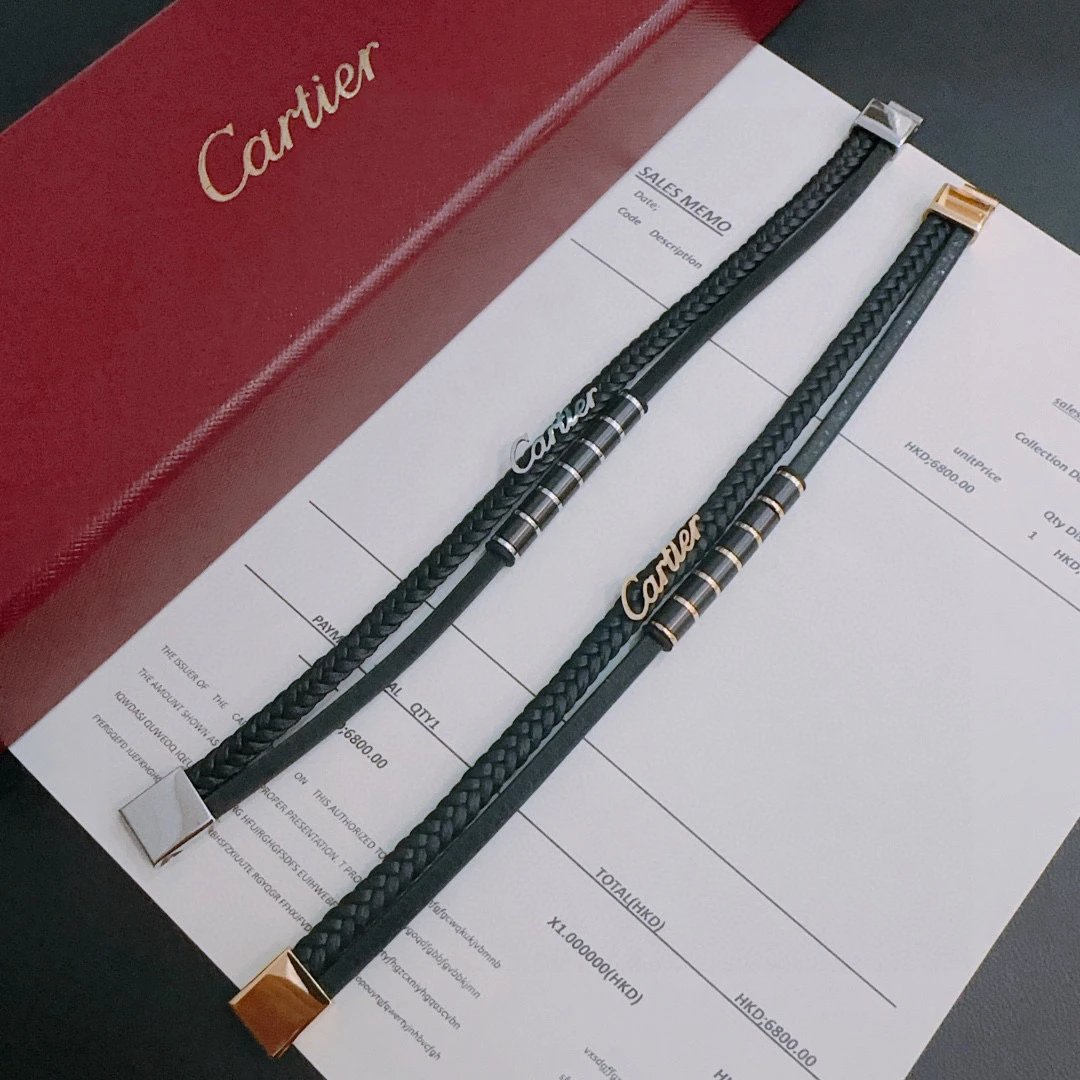 Cartier Men's Braided Leather Bracelet Stainless Steel