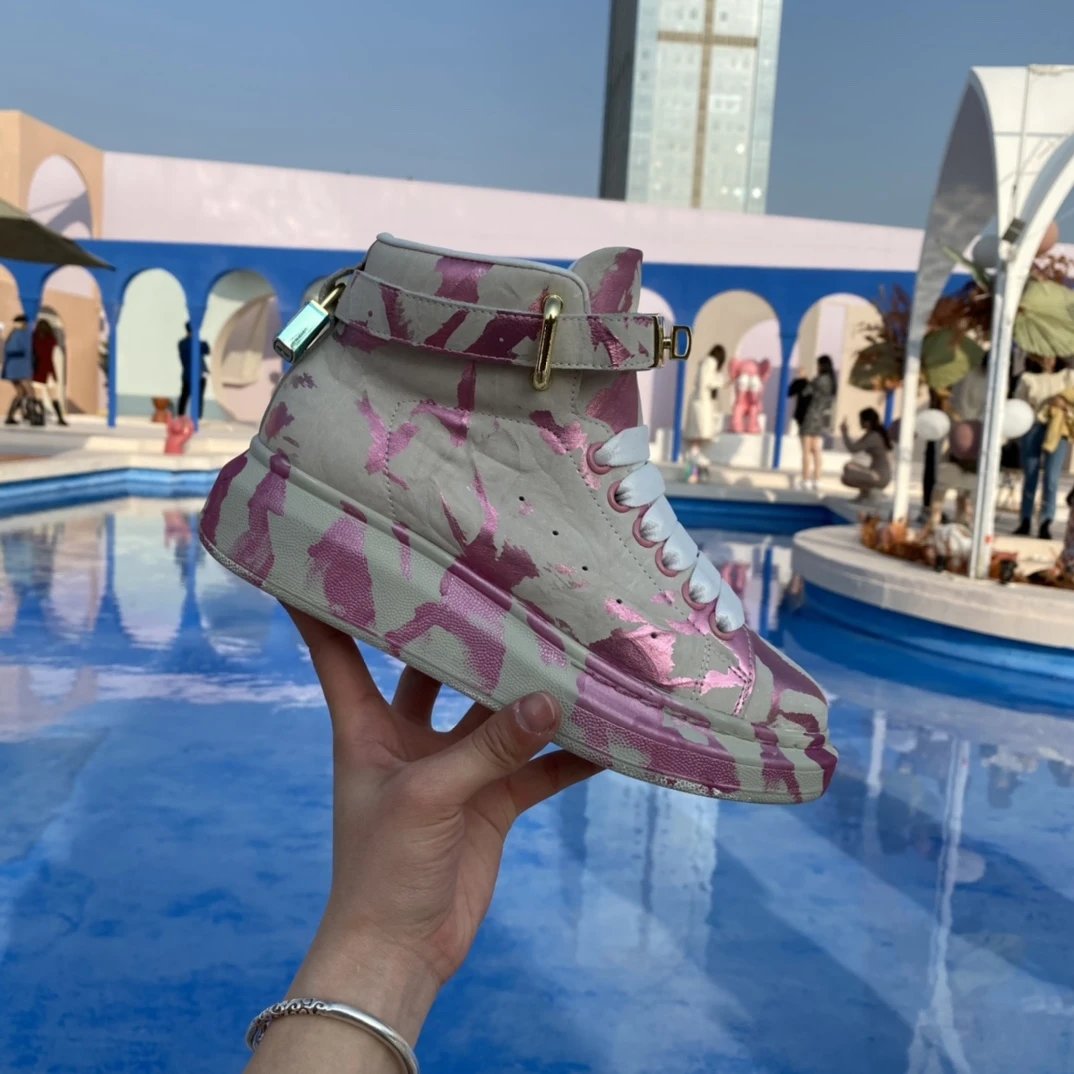Alexander McQueen Pink Camouflage High Top Sneakers