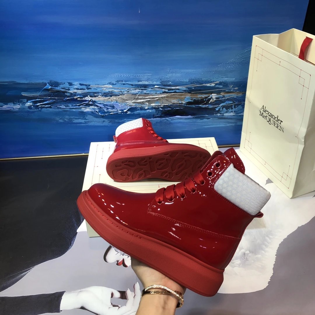 Alexander McQueen Red Patent Leather High Top Sneakers