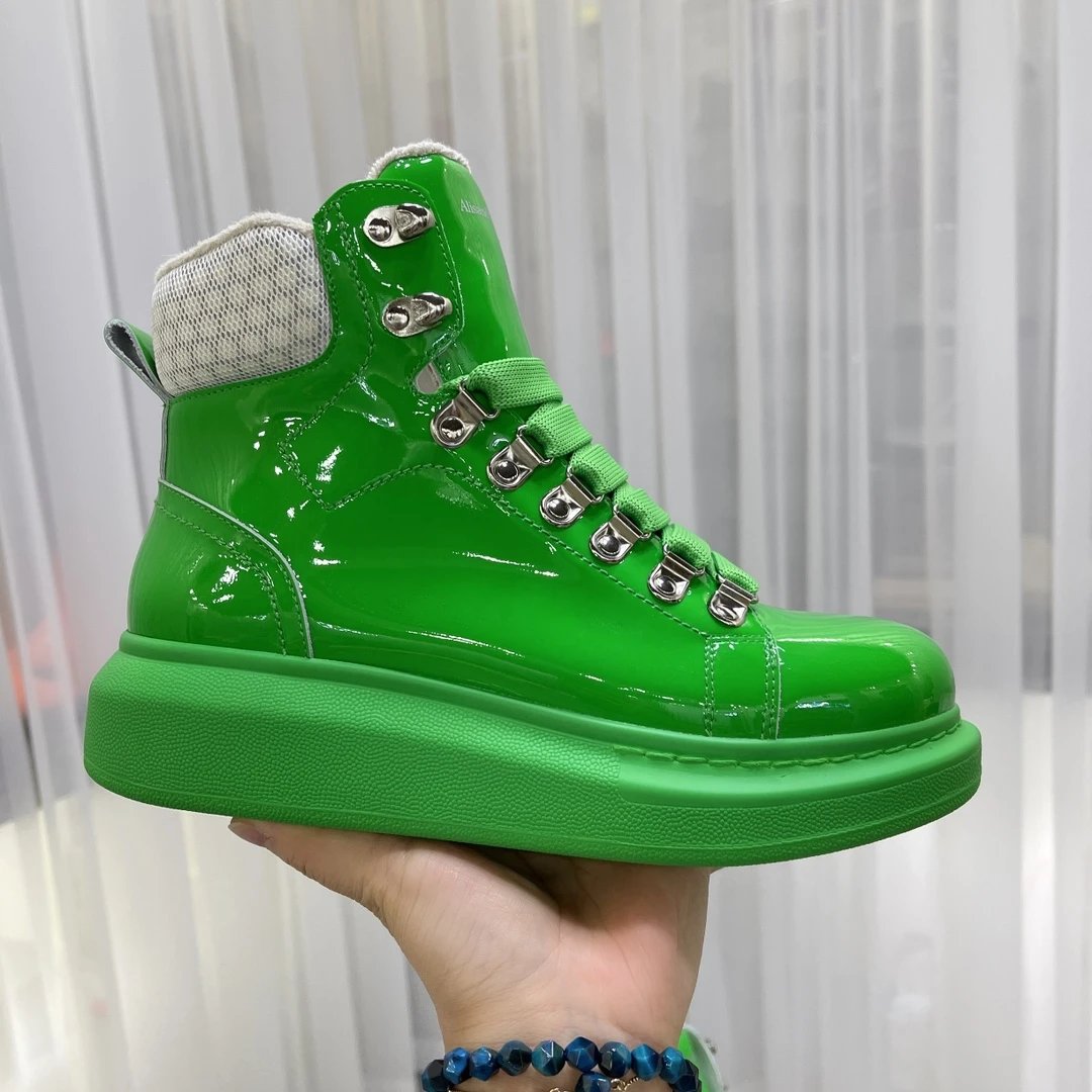 Alexander McQueen Green Patent Leather Platform Sneakers