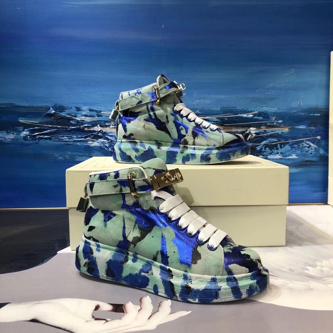 Alexander McQueen Blue Green Print High Top Sneakers